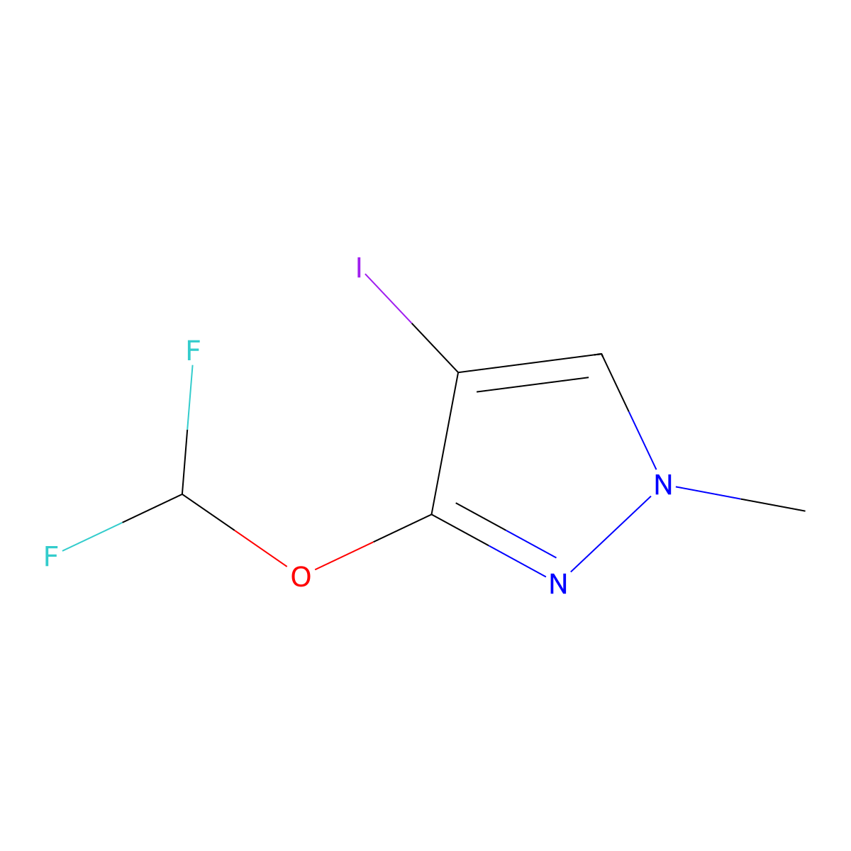 3-(difluoromethoxy)-4-iodo-1-methyl-1H-pyrazole molecular structure, CAS 2624125-68-2