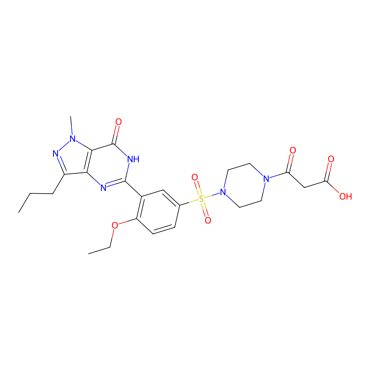 3-[4-(4-ethoxy-3-{1-methyl-7-oxo-3-propyl-1H,6H,7H-pyrazolo[4,3-d]pyrimidin-5-yl}benzenesulfonyl)piperazin-1-yl]-3-oxopropanoic acid molecular structure, CAS 2624125-86-4