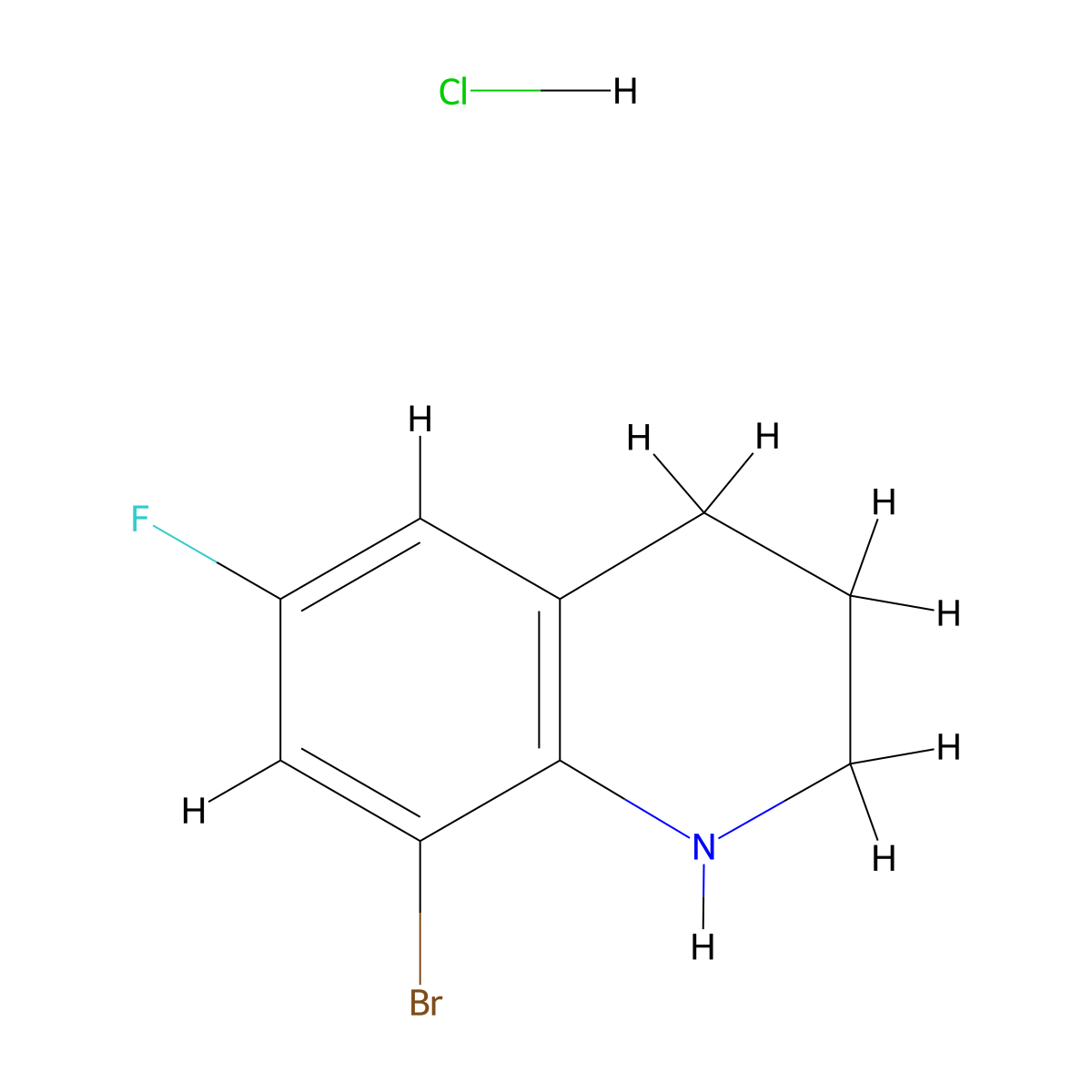 8-Bromo-6-fluoro-1,2,3,4-tetrahydroquinoline hydrochloride molecular structure, CAS 2624126-21-0