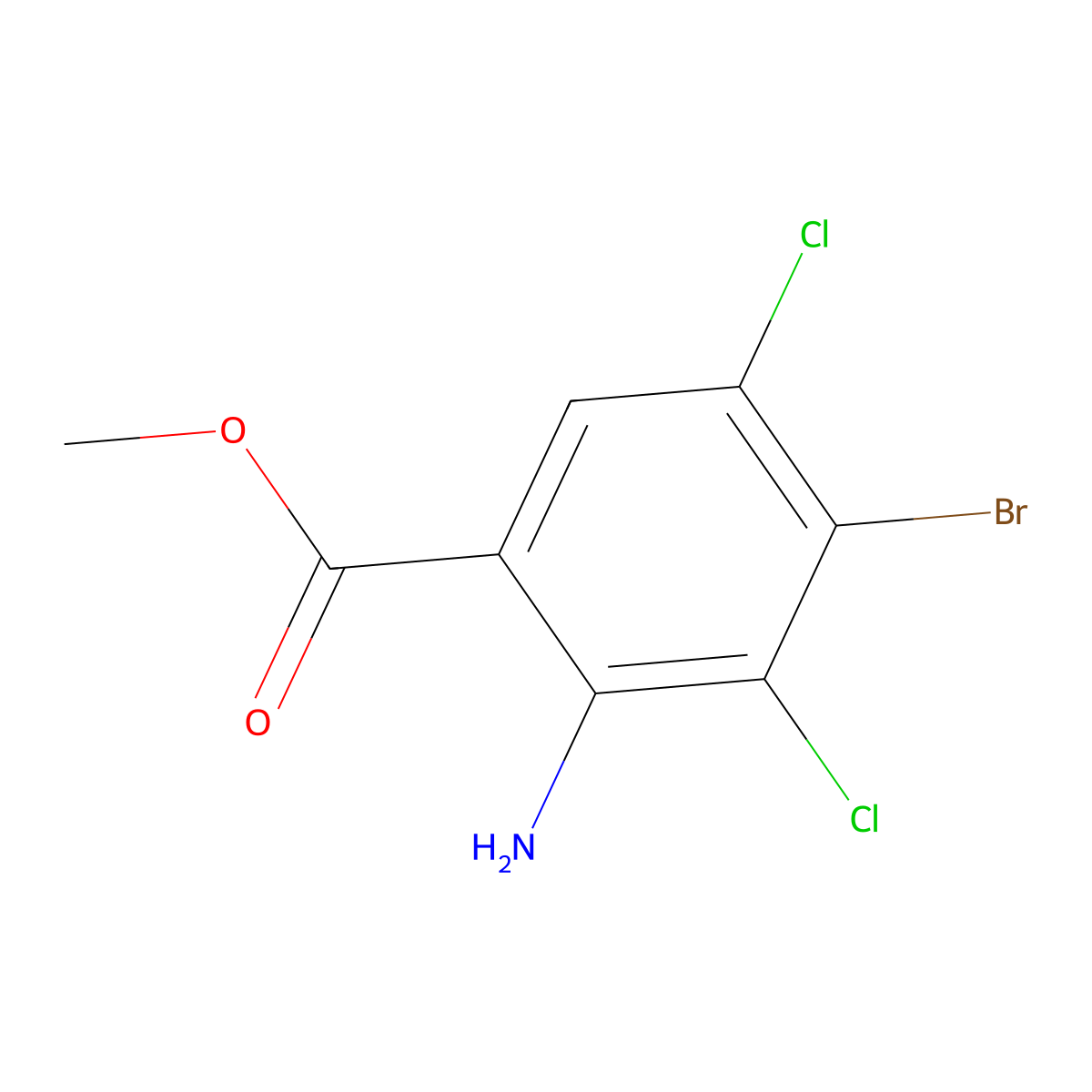 Methyl 2-amino-4-bromo-3,5-dichlorobenzoate molecular structure, CAS 2624126-51-6