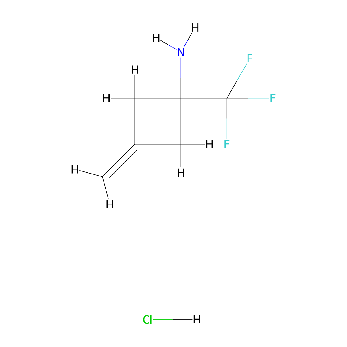 3-Methylidene-1-(trifluoromethyl)cyclobutan-1-amine hydrochloride molecular structure, CAS 2624128-69-2
