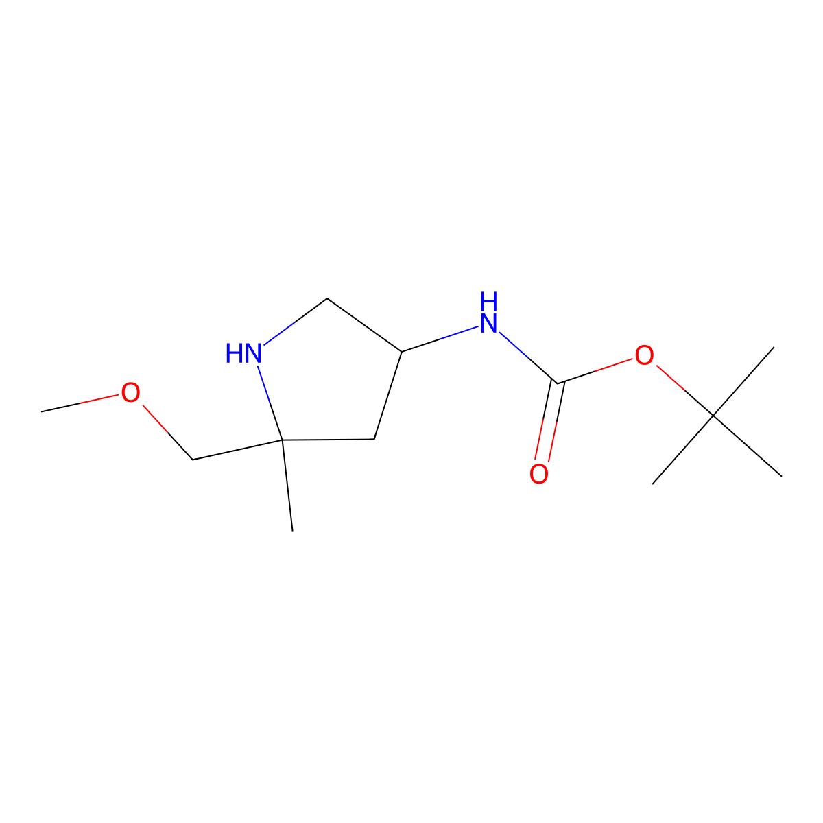 tert-butyl N-[5-(methoxymethyl)-5-methylpyrrolidin-3-yl]carbamate, Mixture of diastereomers molecular structure, CAS 2624128-90-9
