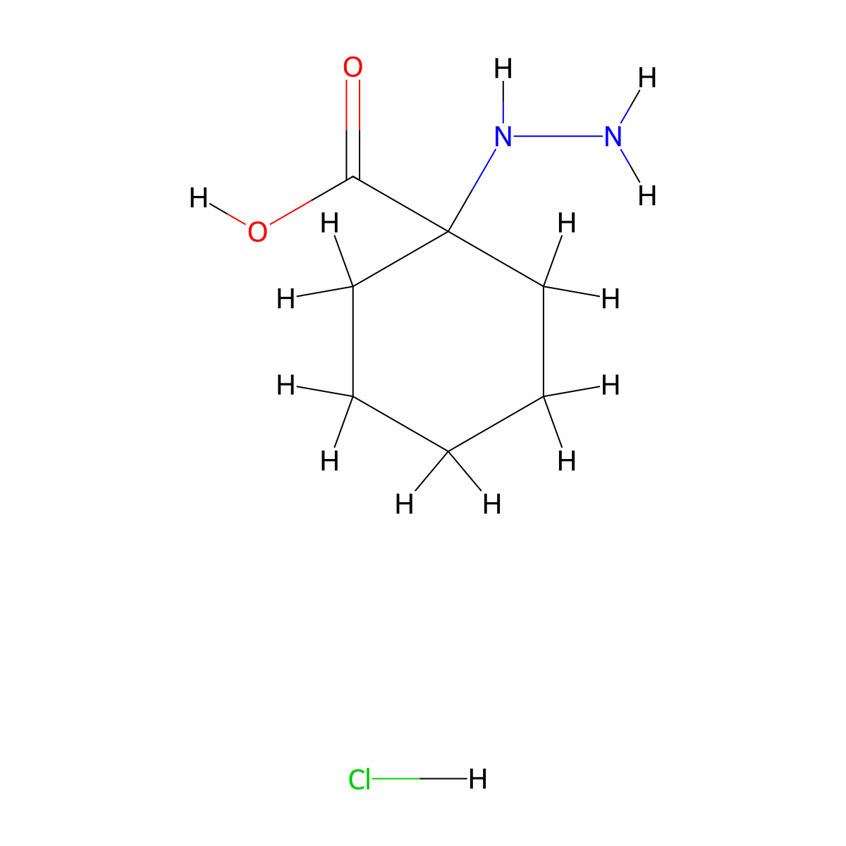 1-Hydrazinylcyclohexane-1-carboxylic acid hydrochloride molecular structure, CAS 2624129-67-3