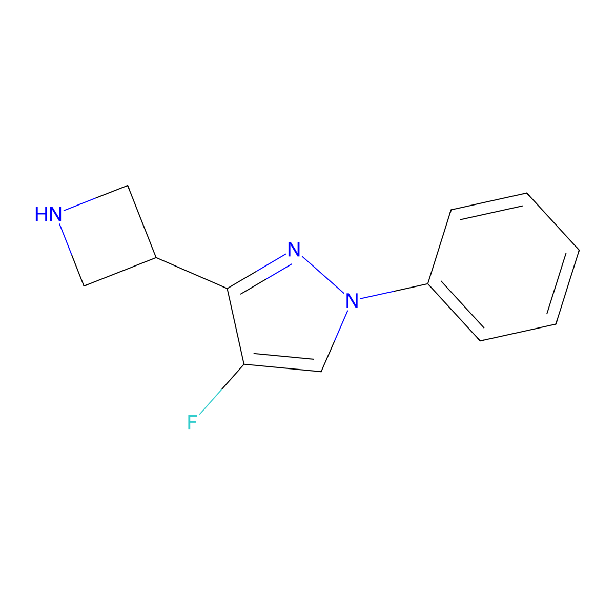 3-(azetidin-3-yl)-4-fluoro-1-phenyl-1H-pyrazole molecular structure, CAS 2624129-82-2