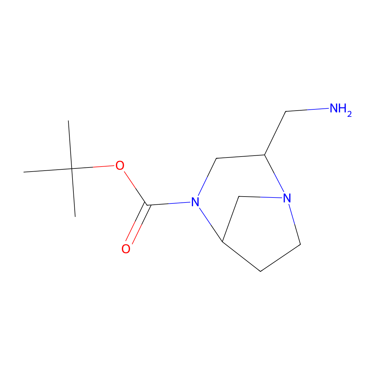 Tert-butyl 2-(aminomethyl)-1,4-diazabicyclo[3.2.1]octane-4-carboxylate molecular structure, CAS 2624130-18-1