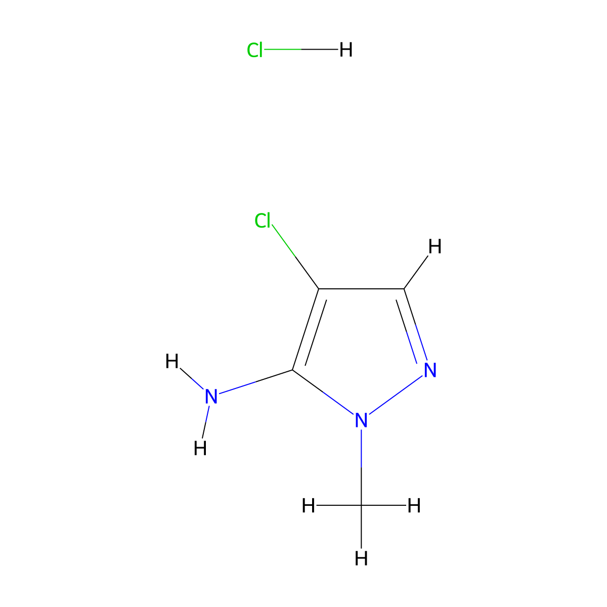 4-chloro-1-methyl-1H-pyrazol-5-amine hydrochloride molecular structure, CAS 2624130-21-6