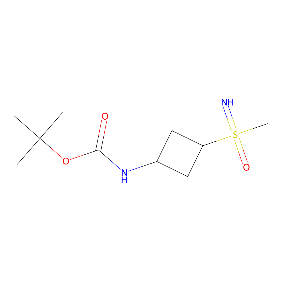 tert-butyl N-{3-[imino(methyl)oxo-lambda6-sulfanyl]cyclobutyl}carbamate molecular structure, CAS 2624131-41-3