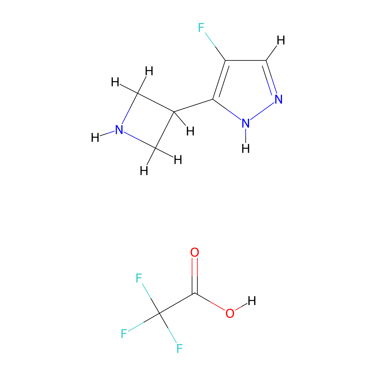 3-(azetidin-3-yl)-4-fluoro-1H-pyrazole; trifluoroacetic acid molecular structure, CAS 2624131-56-0