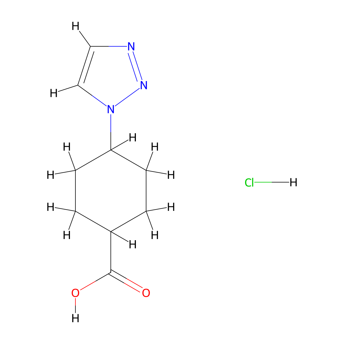 4-(1H-1,2,3-triazol-1-yl)cyclohexane-1-carboxylic acid hydrochloride, Mixture of diastereomers molecular structure, CAS 2624132-07-4