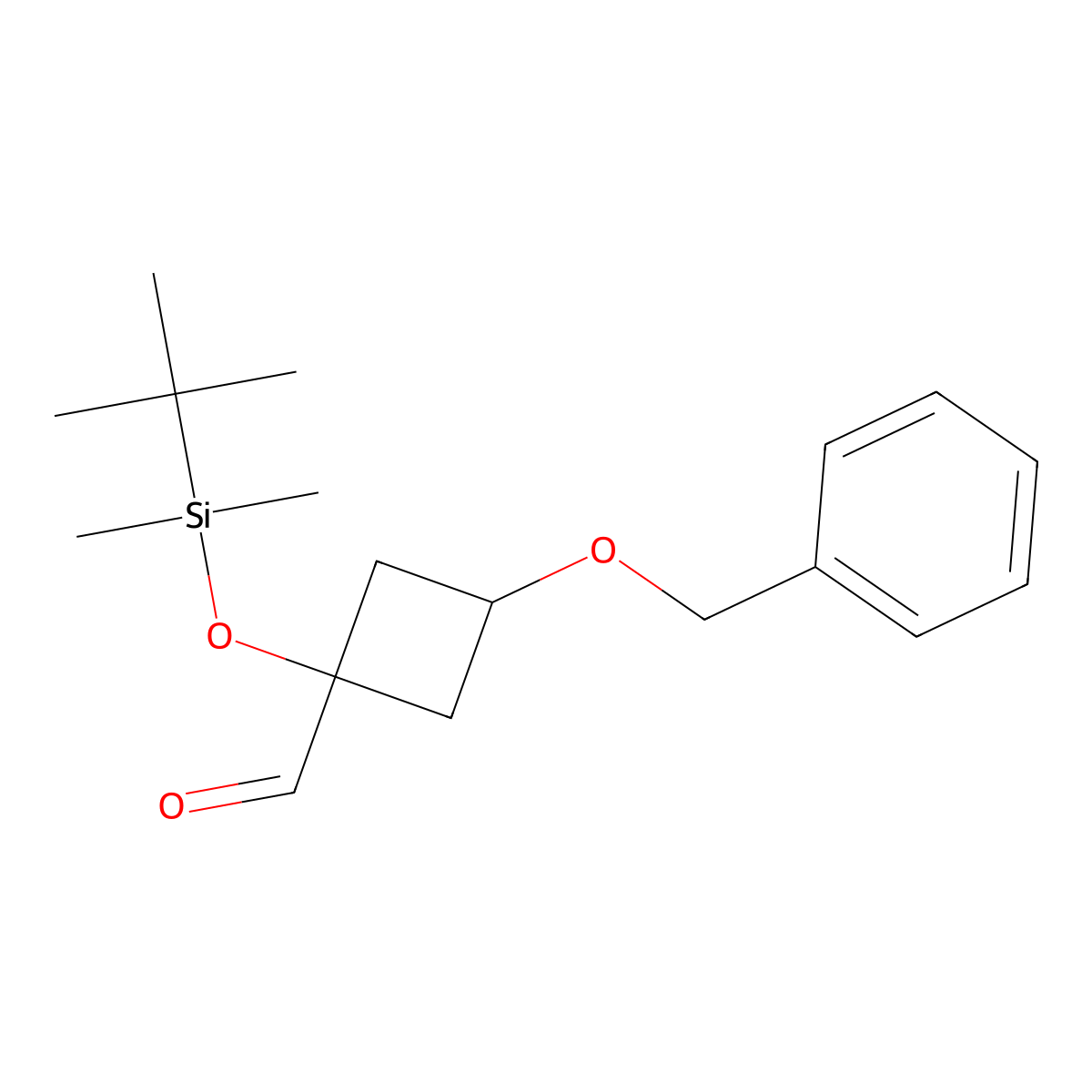 3-(Benzyloxy)-1-[(tert-butyldimethylsilyl)oxy]cyclobutane-1-carbaldehyde molecular structure, CAS 2624132-21-2