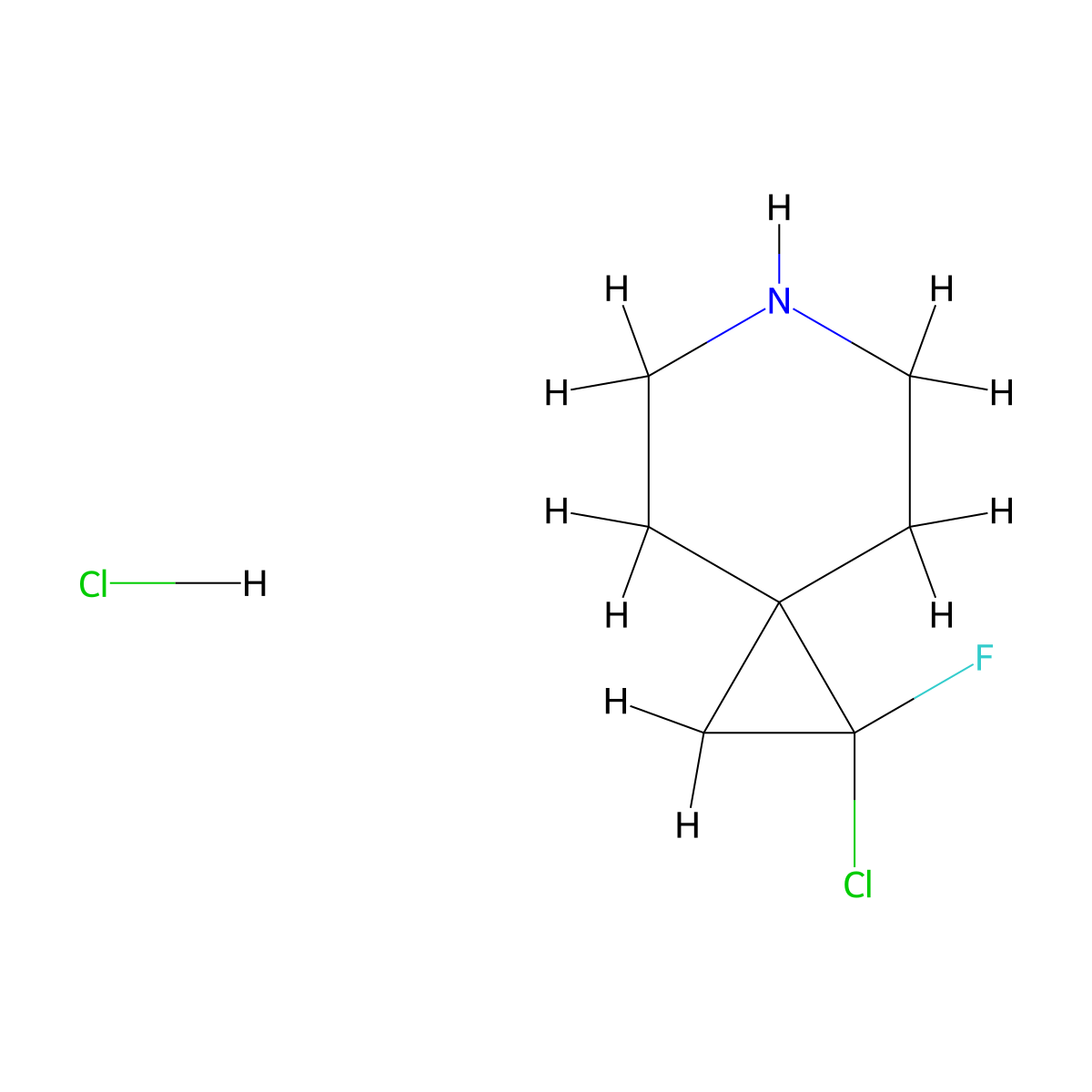 1-Chloro-1-fluoro-6-azaspiro[2.5]octane hydrochloride molecular structure, CAS 2624132-34-7