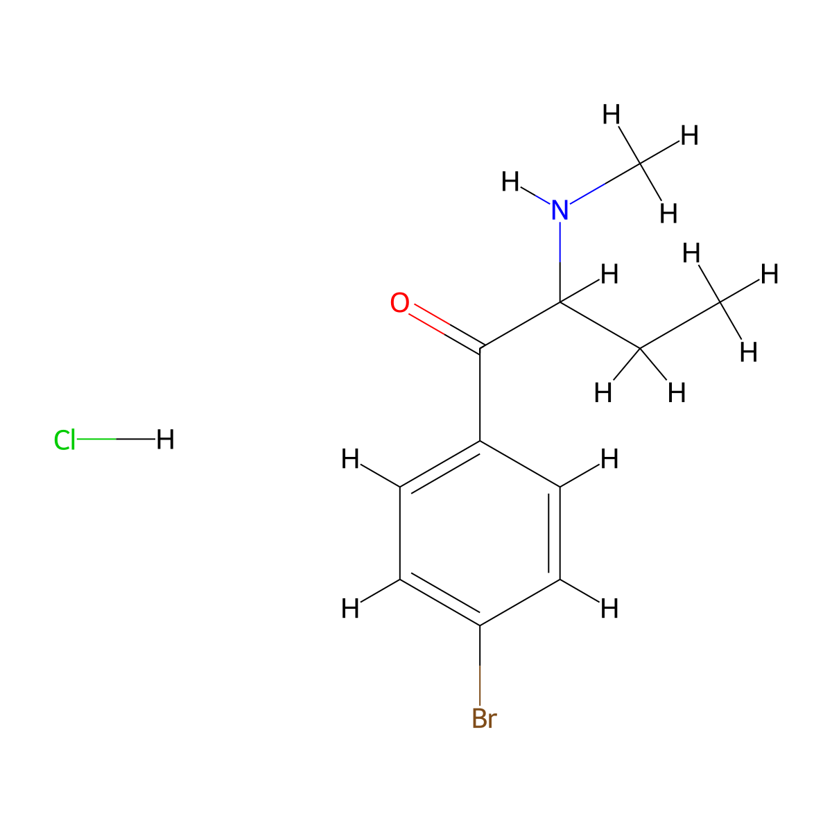 1-(4-Bromophenyl)-2-(methylamino)butan-1-one hydrochloride molecular structure, CAS 2624132-53-0
