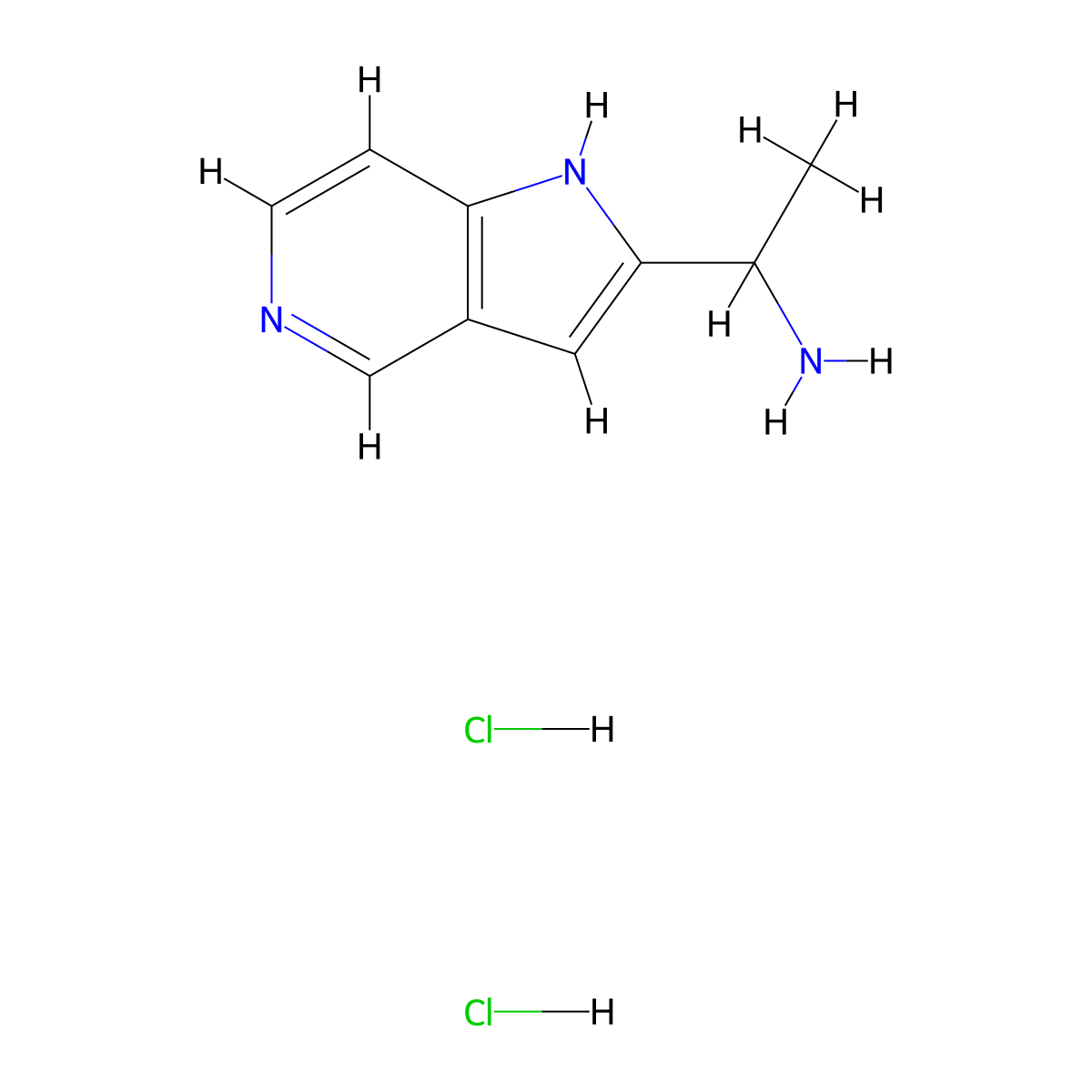 1-{1H-pyrrolo[3,2-c]pyridin-2-yl}ethan-1-amine dihydrochloride molecular structure, CAS 2624134-45-6