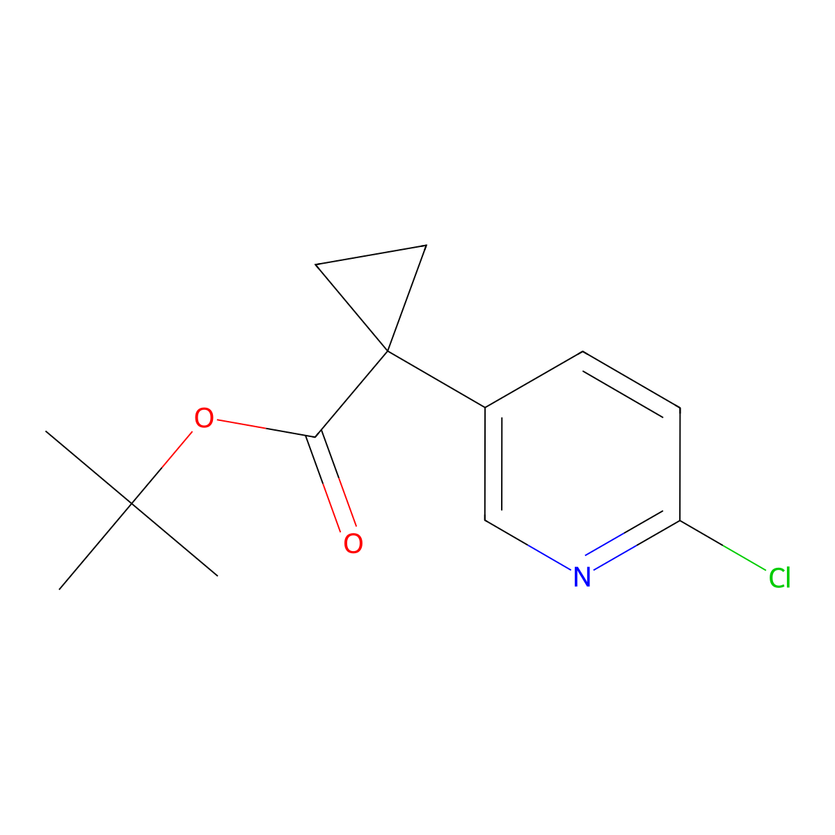 Tert-butyl 1-(6-chloropyridin-3-yl)cyclopropane-1-carboxylate molecular structure, CAS 2624134-51-4