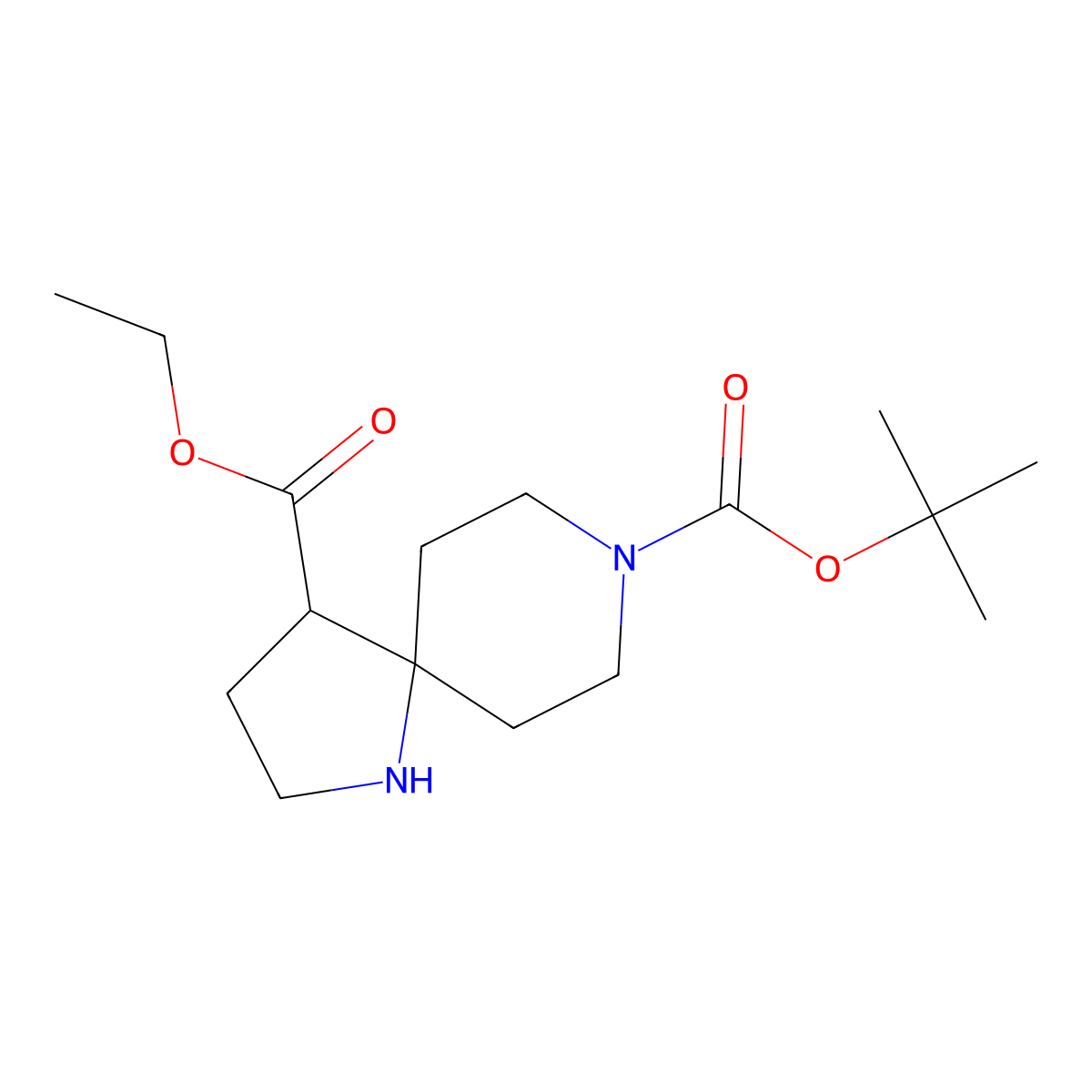 8-Tert-butyl 4-ethyl 1,8-diazaspiro[4.5]decane-4,8-dicarboxylate molecular structure, CAS 2624135-32-4