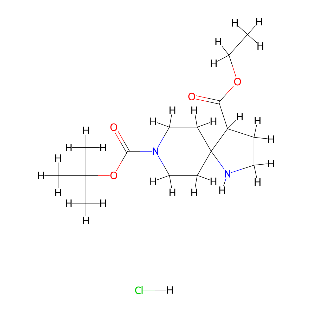 8-Tert-butyl 4-ethyl 1,8-diazaspiro[4.5]decane-4,8-dicarboxylate hydrochloride molecular structure, CAS 2624135-33-5