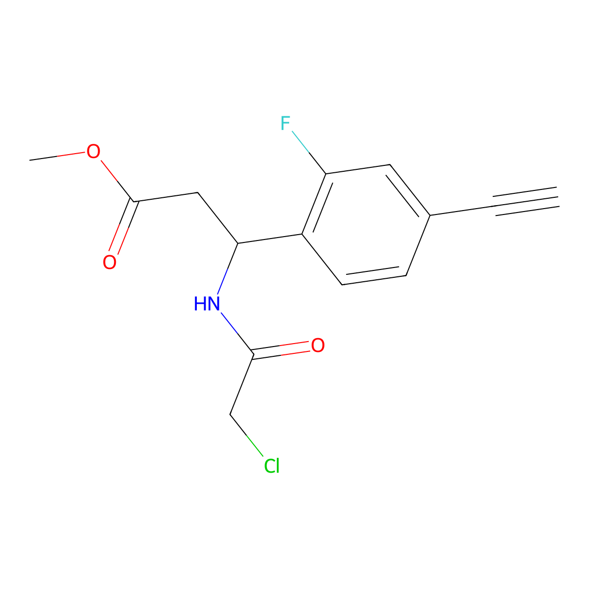 Methyl 3-(2-chloroacetamido)-3-(4-ethynyl-2-fluorophenyl)propanoate molecular structure, CAS 2624135-70-0