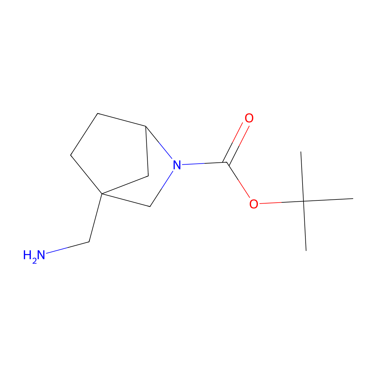 Tert-butyl 4-(aminomethyl)-2-azabicyclo(2.2.1)heptane-2-carboxylate molecular structure, CAS 2624135-74-4