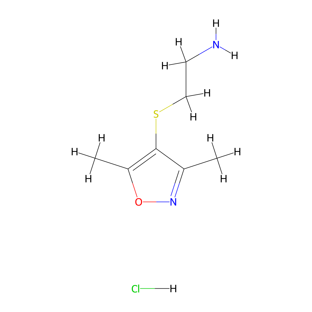 2-[(3,5-Dimethyl-1,2-oxazol-4-yl)sulfanyl]ethan-1-amine hydrochloride molecular structure, CAS 2624135-83-5