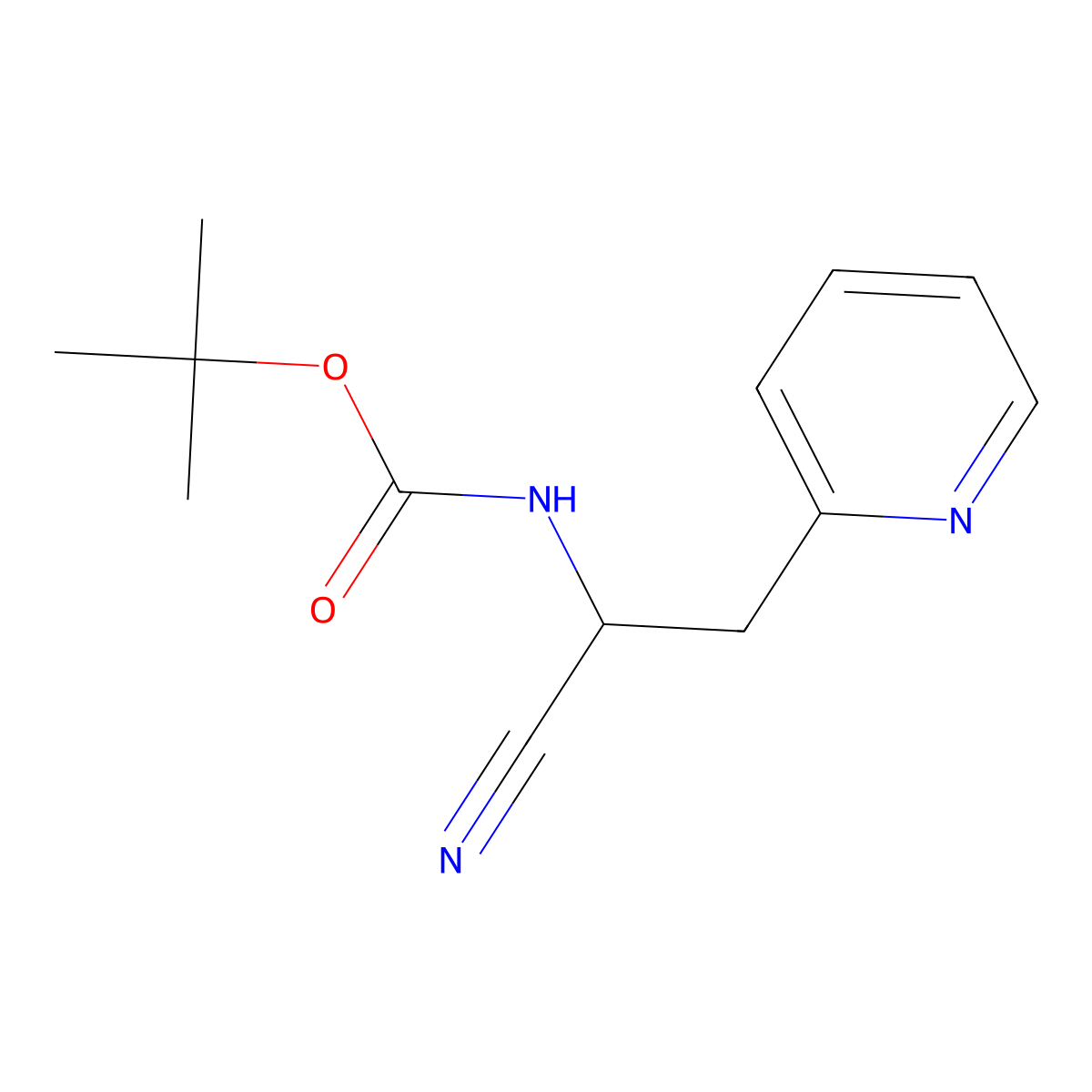tert-butyl N-[1-cyano-2-(pyridin-2-yl)ethyl]carbamate molecular structure, CAS 2624136-07-6