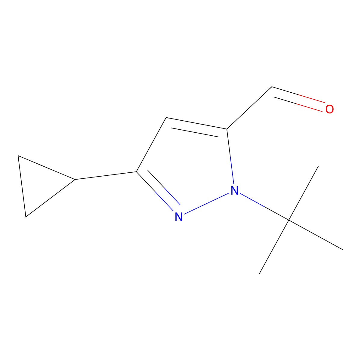 1-tert-butyl-3-cyclopropyl-1H-pyrazole-5-carbaldehyde molecular structure, CAS 2624136-28-1