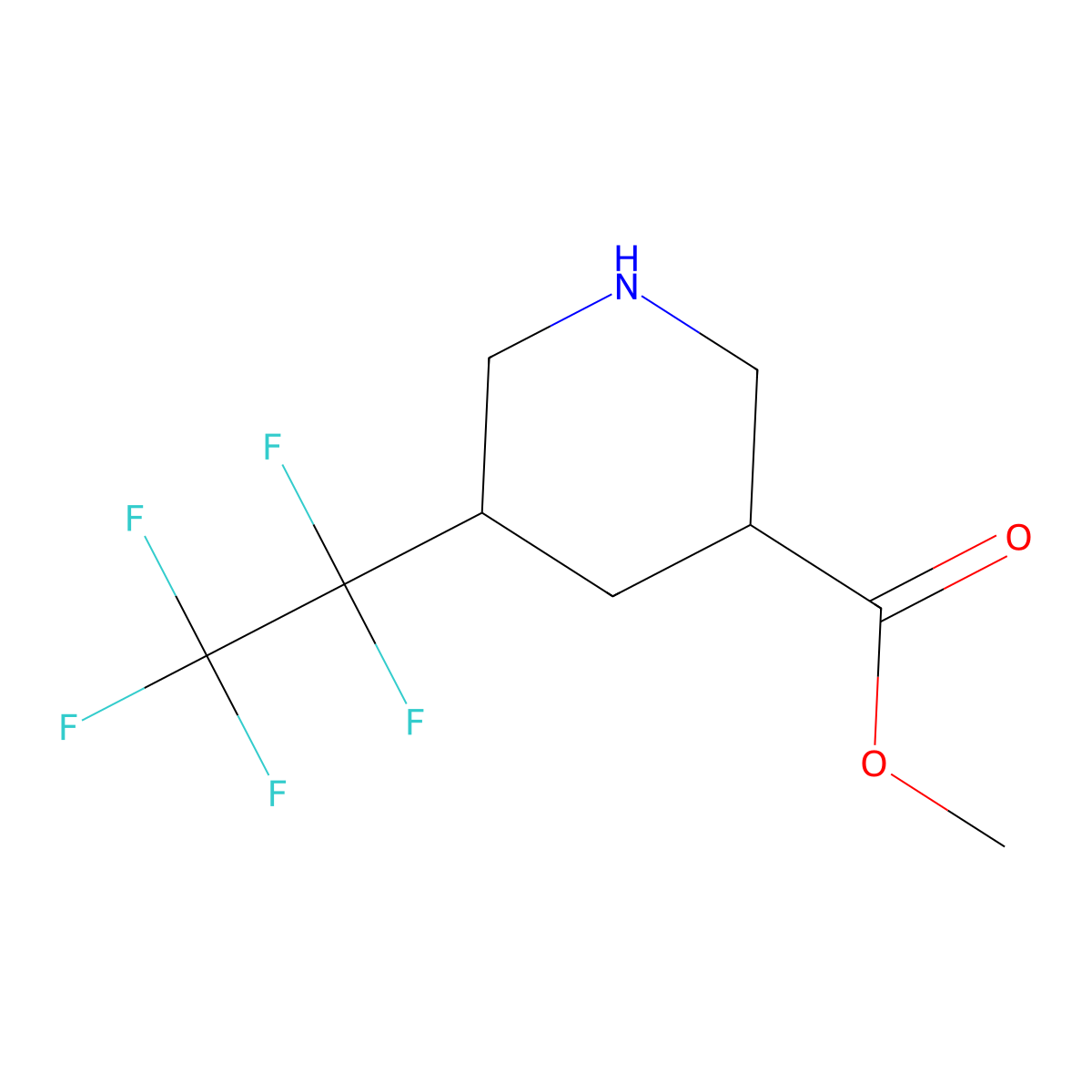 methyl 5-(1,1,2,2,2-pentafluoroethyl)piperidine-3-carboxylate, Mixture of diastereomers molecular structure, CAS 2624136-29-2
