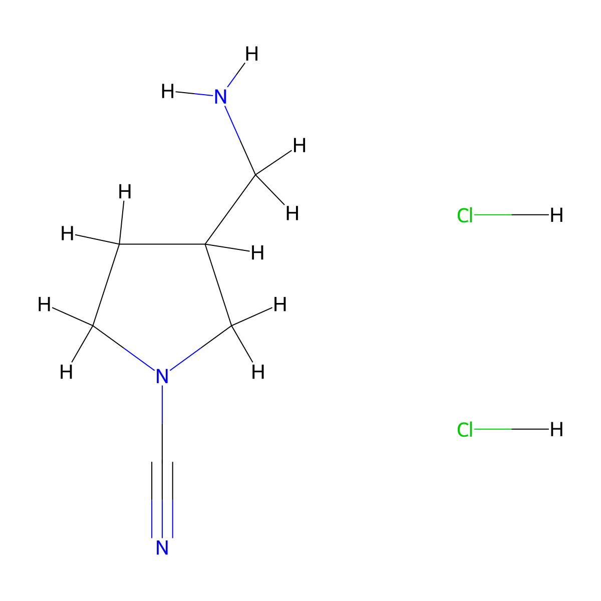 3-(Aminomethyl)pyrrolidine-1-carbonitrile dihydrochloride molecular structure, CAS 2624136-30-5