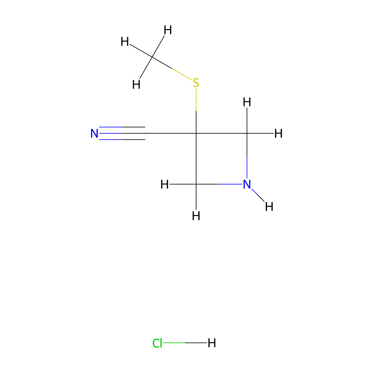 3-(Methylsulfanyl)azetidine-3-carbonitrile hydrochloride molecular structure, CAS 2624137-35-3