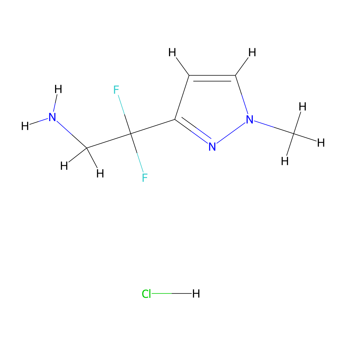 2,2-difluoro-2-(1-methyl-1H-pyrazol-3-yl)ethan-1-amine hydrochloride molecular structure, CAS 2624137-50-2