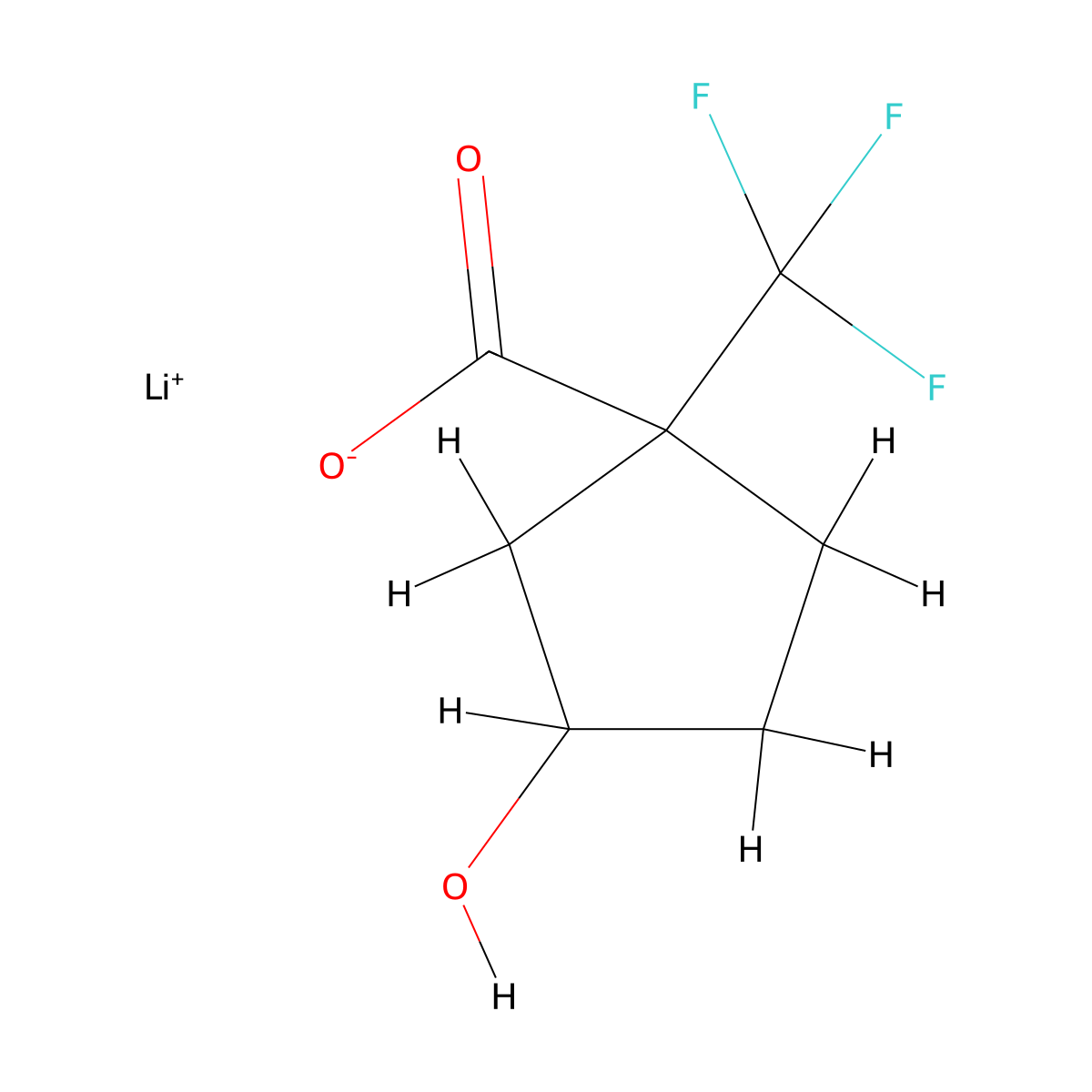 lithium(1+) 3-hydroxy-1-(trifluoromethyl)cyclopentane-1-carboxylate, Mixture of diastereomers molecular structure, CAS 2624137-79-5