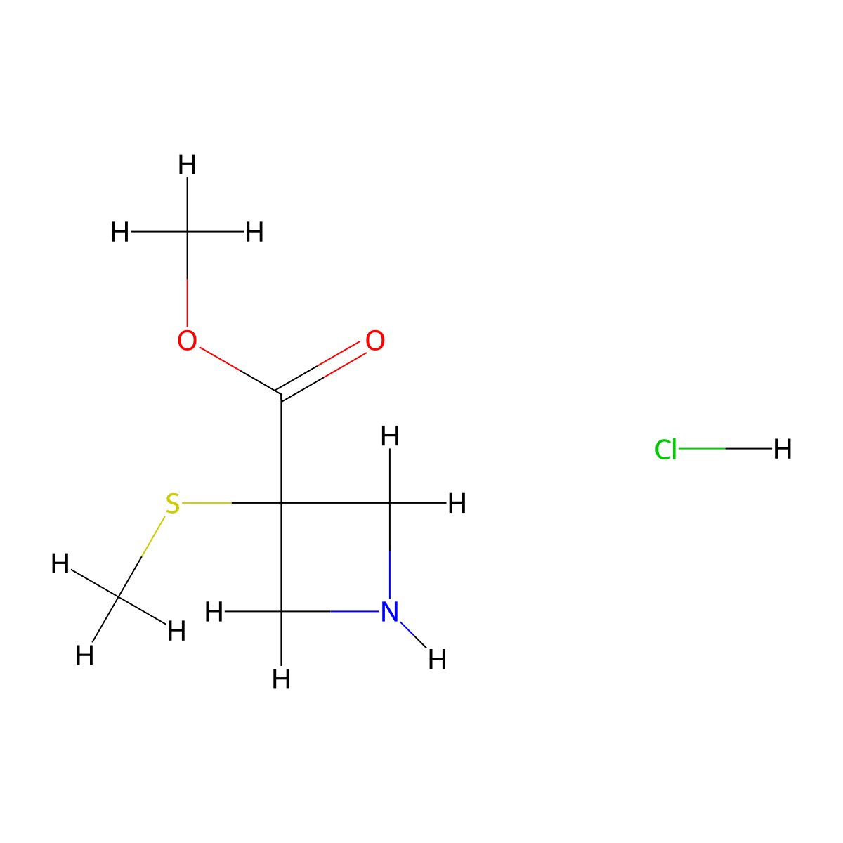 Methyl 3-(methylsulfanyl)azetidine-3-carboxylate hydrochloride molecular structure, CAS 2624137-85-3