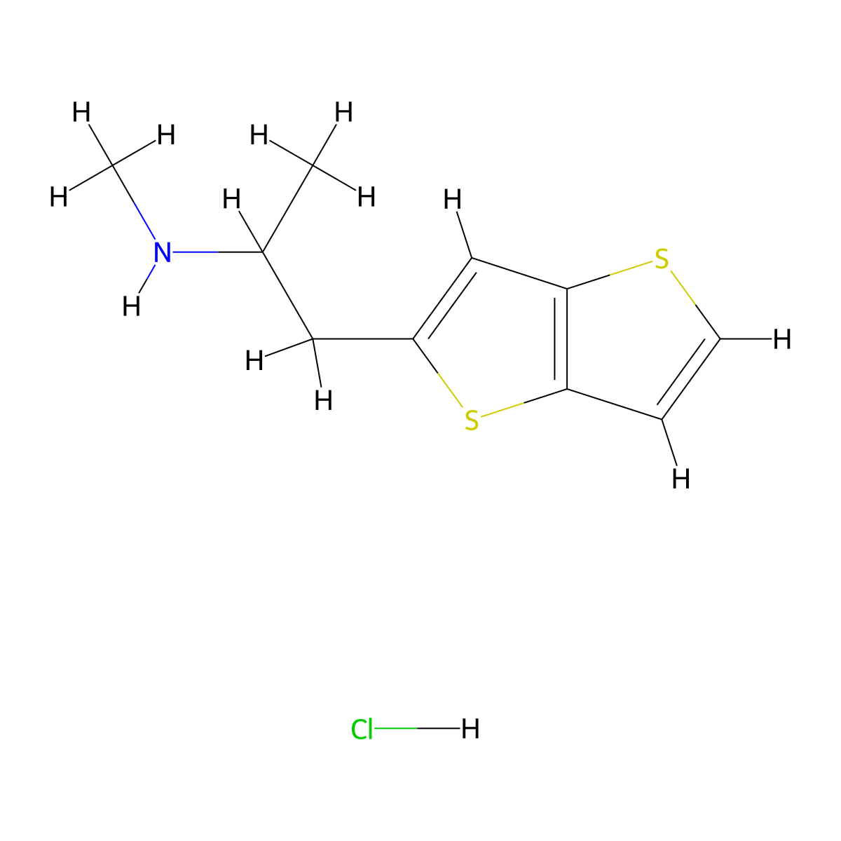 Methyl(1-{thieno[3,2-b]thiophen-2-yl}propan-2-yl)amine hydrochloride molecular structure, CAS 2624138-01-6