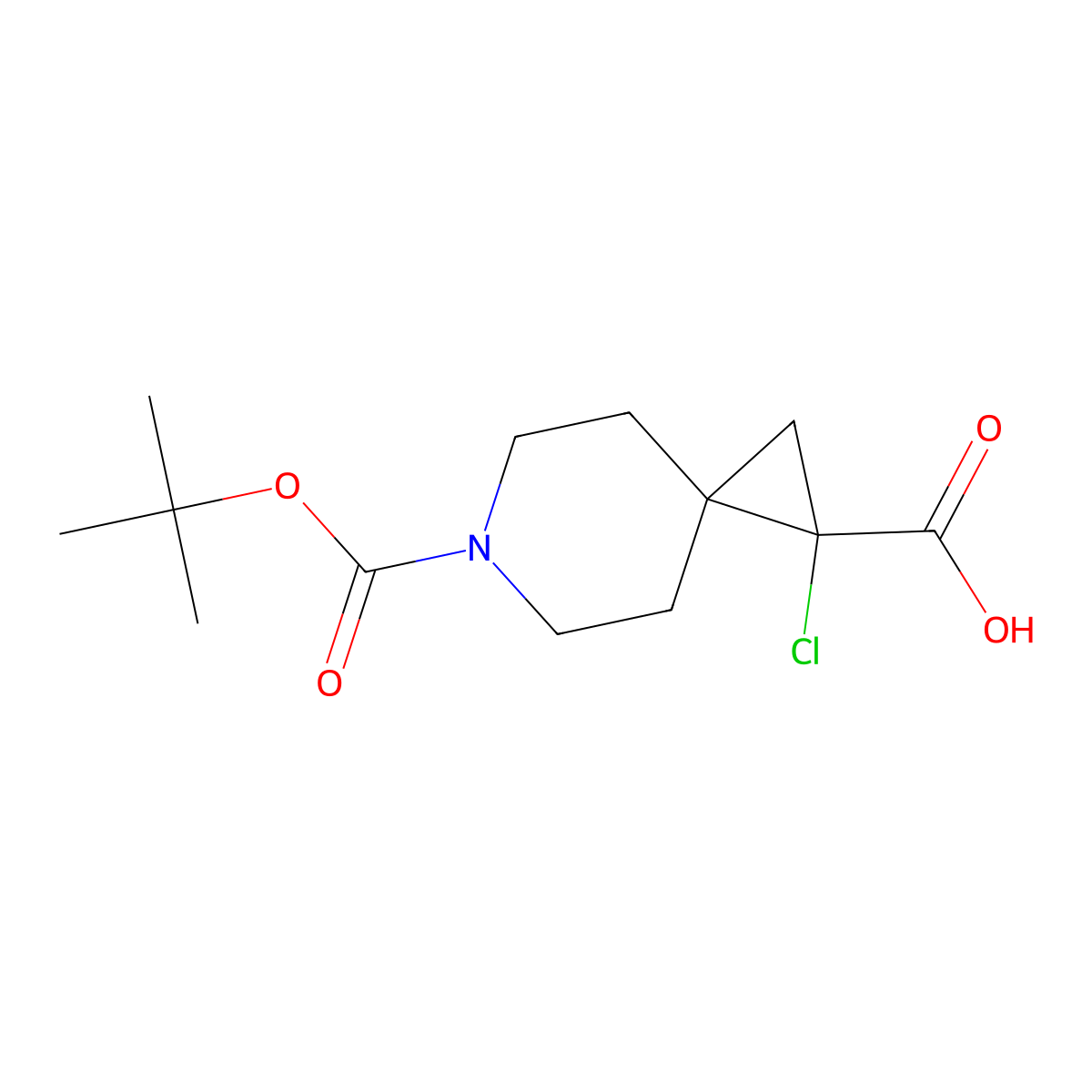 6-((Tert-butoxy)carbonyl)-1-chloro-6-azaspiro(2.5)octane-1-carboxylic acid molecular structure, CAS 2624138-28-7