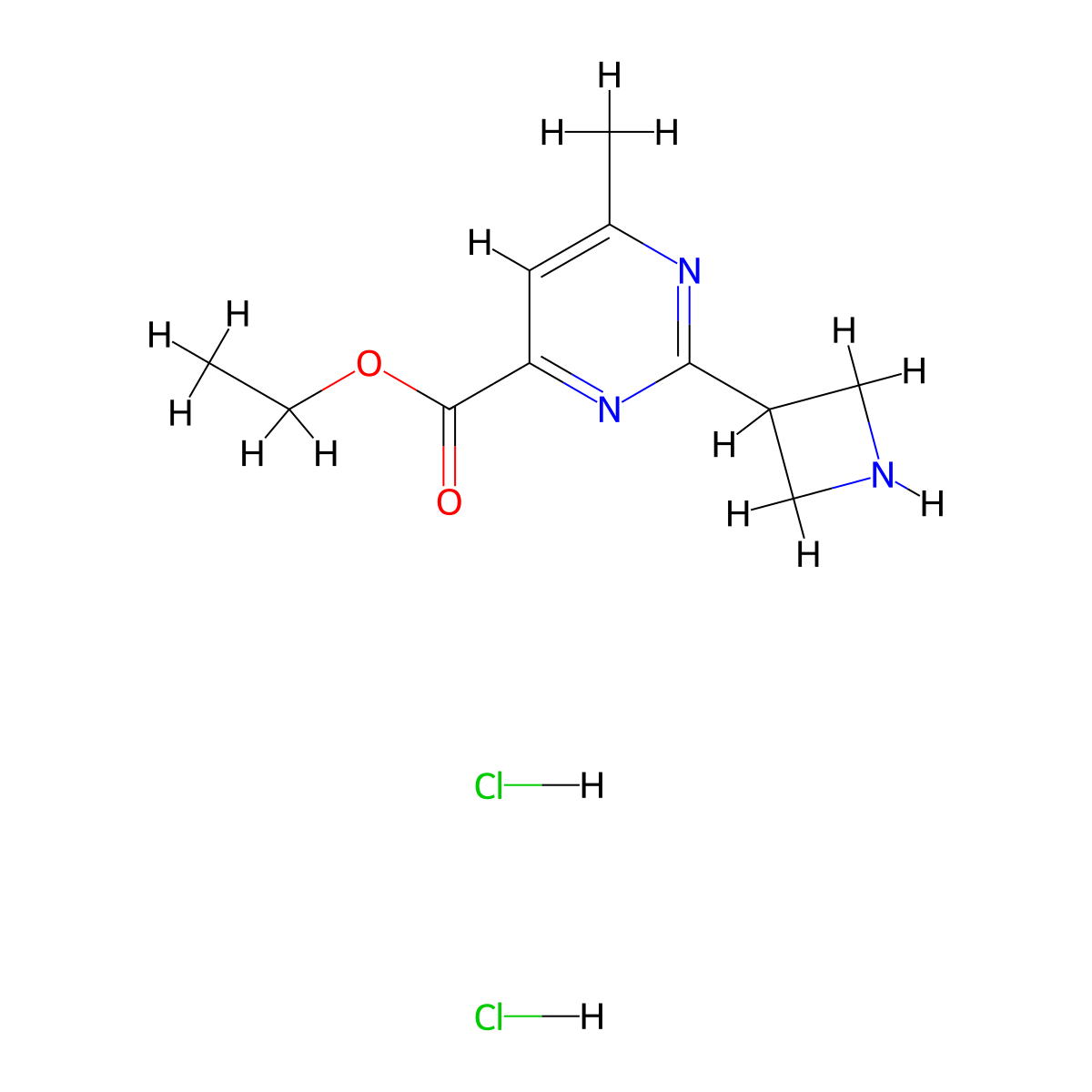 Ethyl 2-(azetidin-3-yl)-6-methylpyrimidine-4-carboxylate dihydrochloride molecular structure, CAS 2624138-84-5