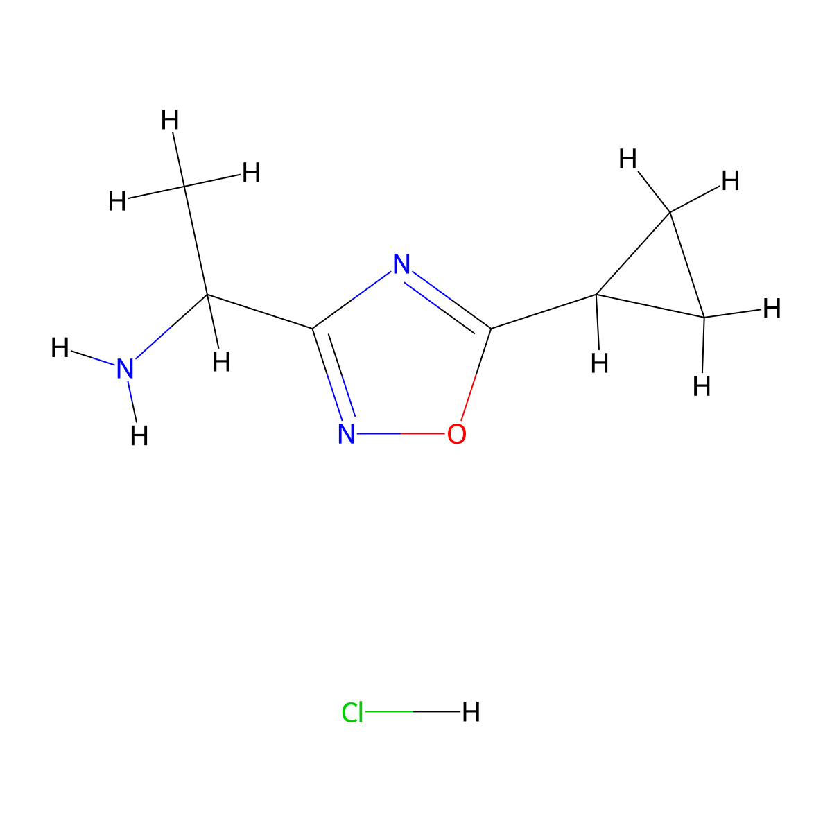 1-(5-Cyclopropyl-1,2,4-oxadiazol-3-yl)ethan-1-amine hydrochloride molecular structure, CAS 2624139-14-4