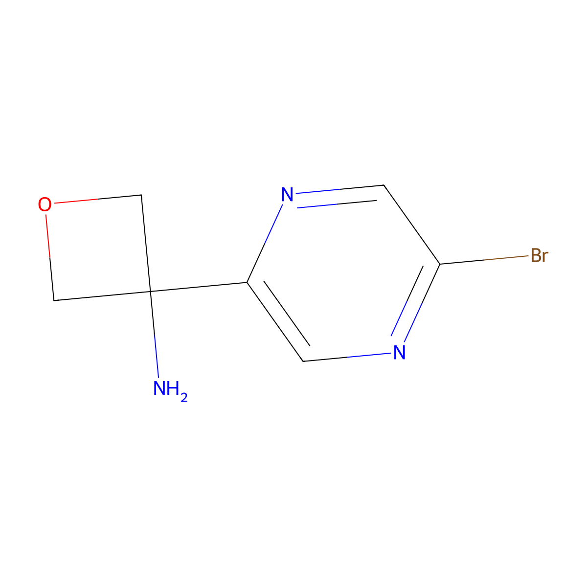 3-(5-Bromopyrazin-2-yl)oxetan-3-amine molecular structure, CAS 2624139-35-9