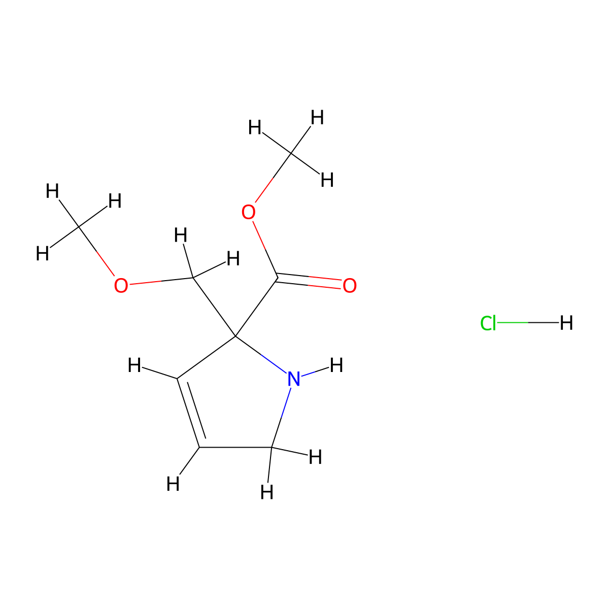 methyl 2-(methoxymethyl)-2,5-dihydro-1H-pyrrole-2-carboxylate hydrochloride molecular structure, CAS 2624139-38-2