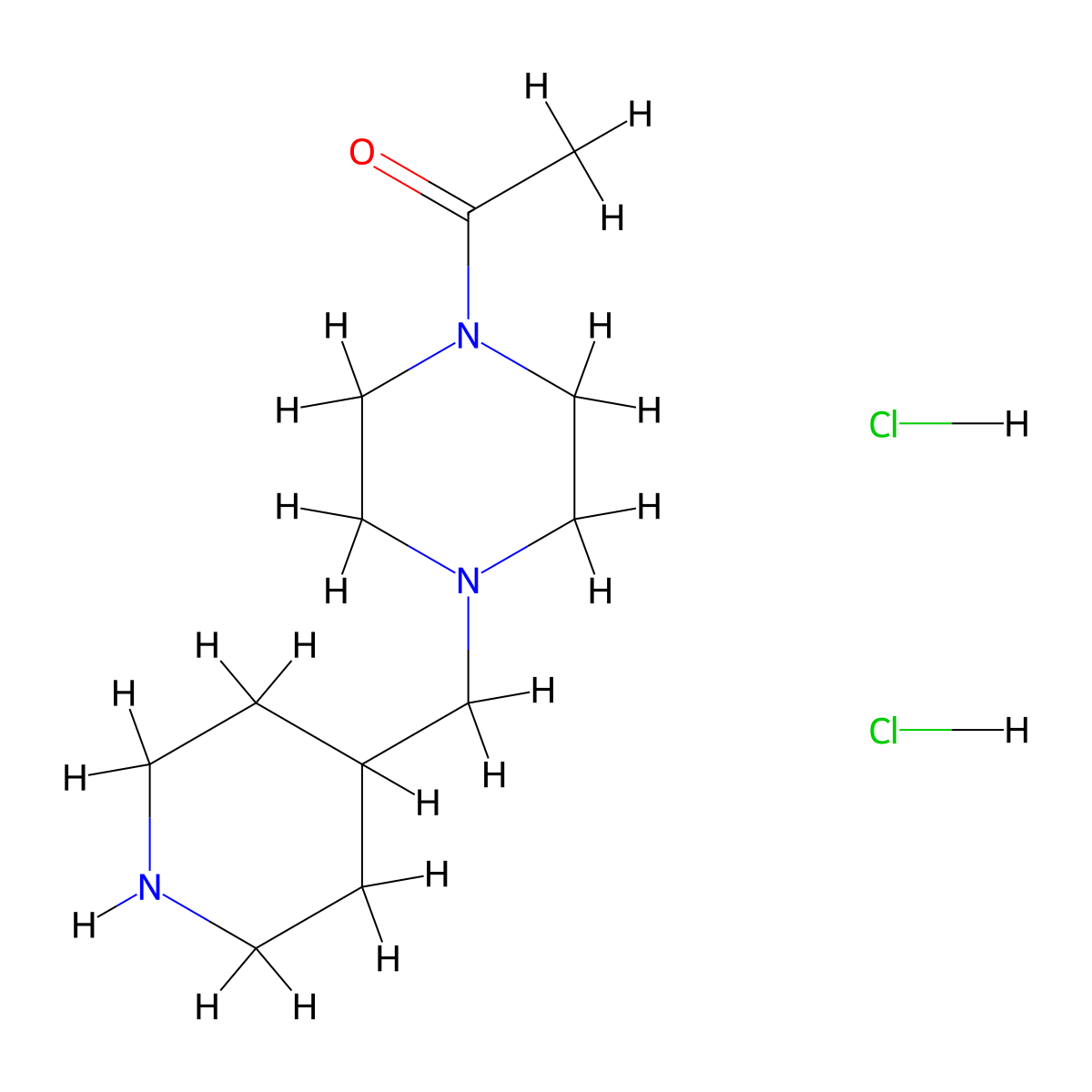 1-{4-[(Piperidin-4-yl)methyl]piperazin-1-yl}ethan-1-one dihydrochloride molecular structure, CAS 2624139-60-0