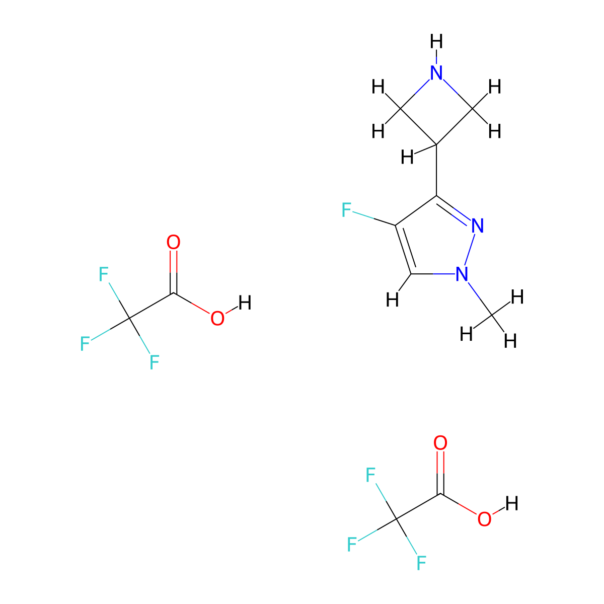 3-(azetidin-3-yl)-4-fluoro-1-methyl-1H-pyrazole; bis(trifluoroacetic acid) molecular structure, CAS 2624139-67-7