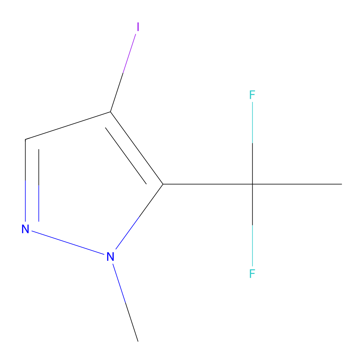 5-(1,1-difluoroethyl)-4-iodo-1-methyl-1H-pyrazole molecular structure, CAS 2624139-78-0
