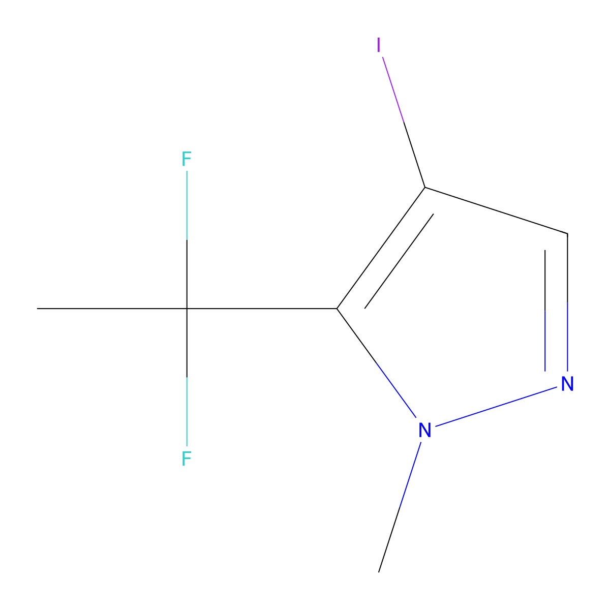 5-(1,1-difluoroethyl)-4-iodo-1-methyl-1H-pyrazole molecular structure, CAS 2624139-78-0