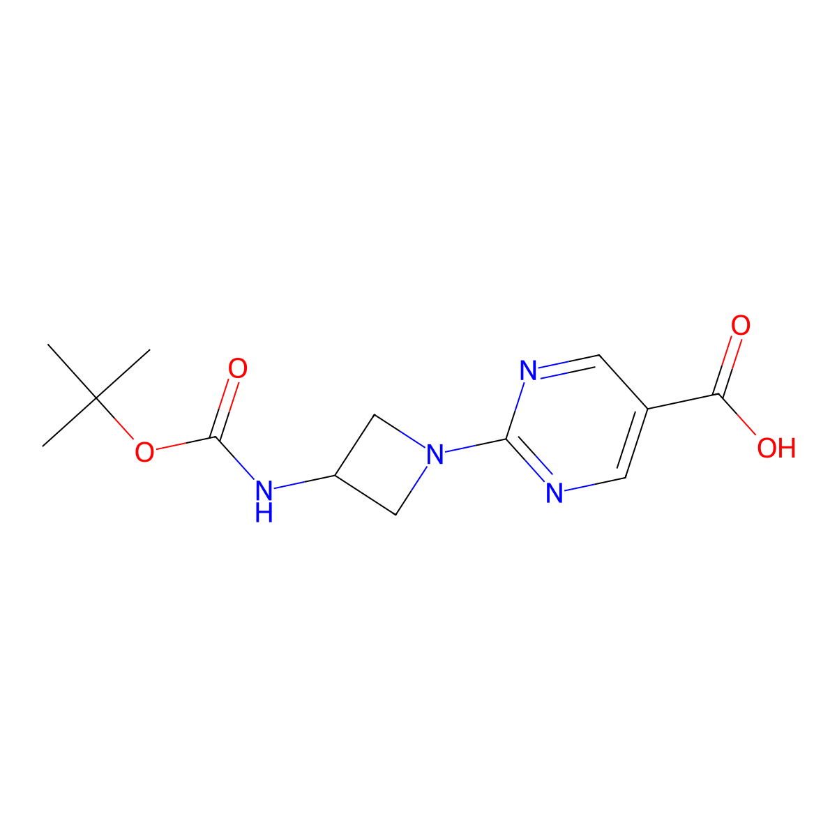 2-(3-{[(Tert-butoxy)carbonyl]amino}azetidin-1-yl)pyrimidine-5-carboxylic acid molecular structure, CAS 2624140-22-1