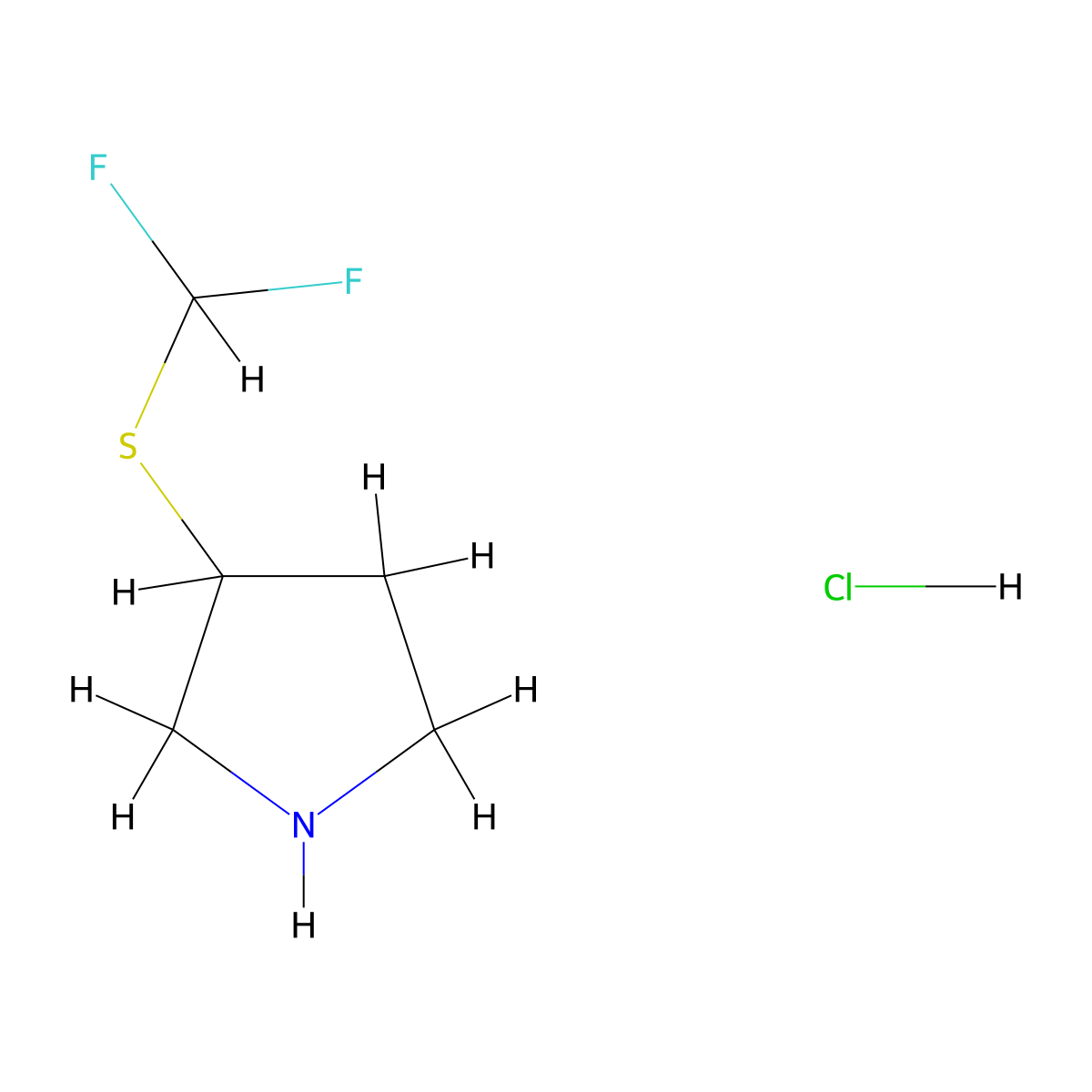 3-[(Difluoromethyl)sulfanyl]pyrrolidine hydrochloride molecular structure, CAS 2624140-28-7