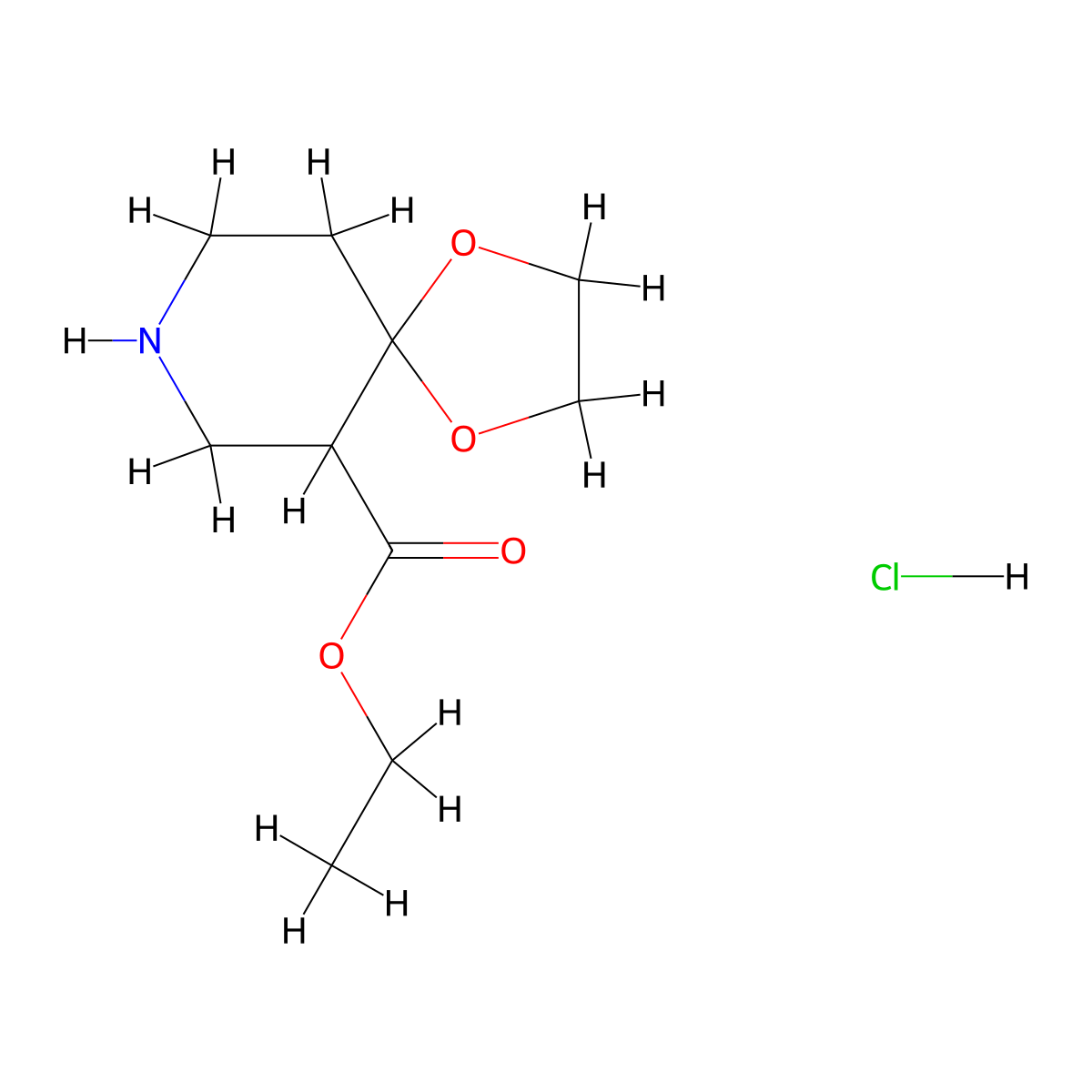 Ethyl 1,4-dioxa-8-azaspiro[4.5]decane-6-carboxylate hydrochloride molecular structure, CAS 2624140-54-9