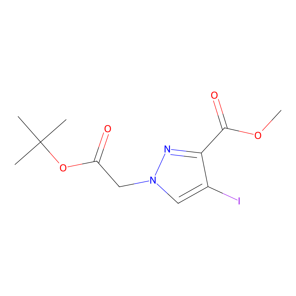 methyl 1-[2-(tert-butoxy)-2-oxoethyl]-4-iodo-1H-pyrazole-3-carboxylate molecular structure, CAS 2624140-58-3