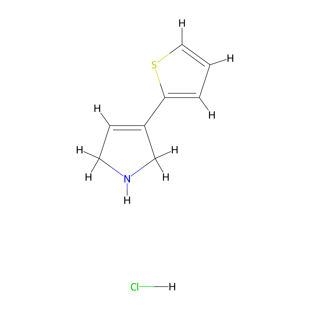 3-(thiophen-2-yl)-2,5-dihydro-1H-pyrrole hydrochloride molecular structure, CAS 2624140-66-3