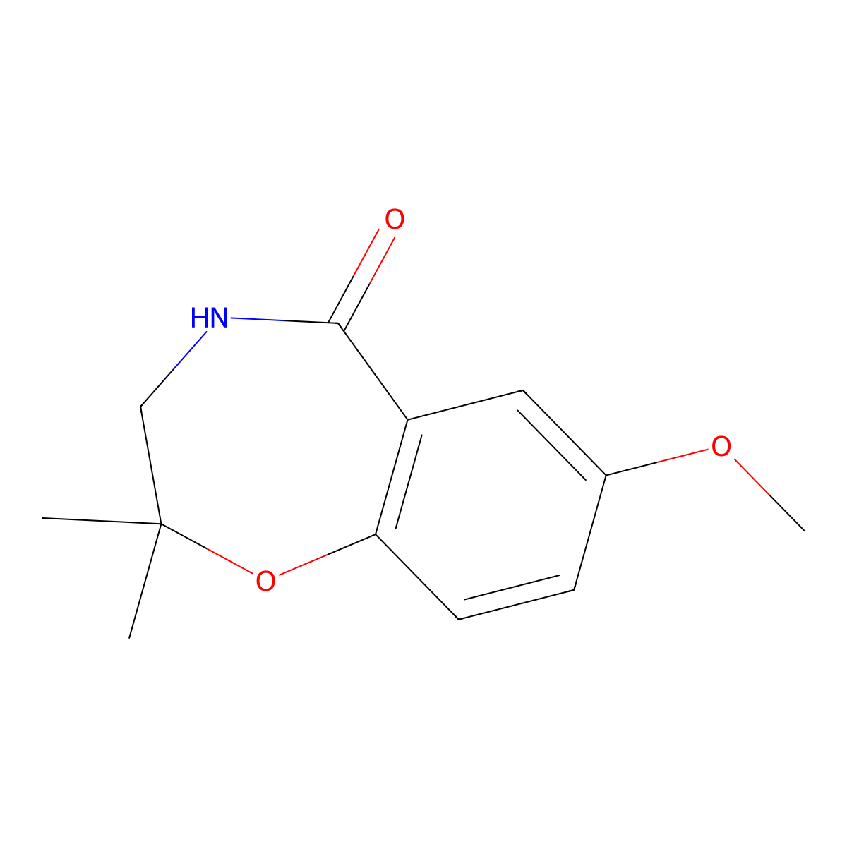 7-Methoxy-2,2-dimethyl-2,3,4,5-tetrahydro-1,4-benzoxazepin-5-one molecular structure, CAS 2624140-68-5