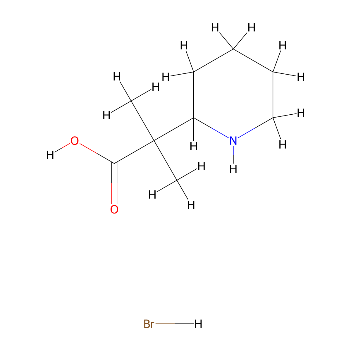 2-Methyl-2-(piperidin-2-yl)propanoic acid hydrobromide molecular structure, CAS 2624140-72-1