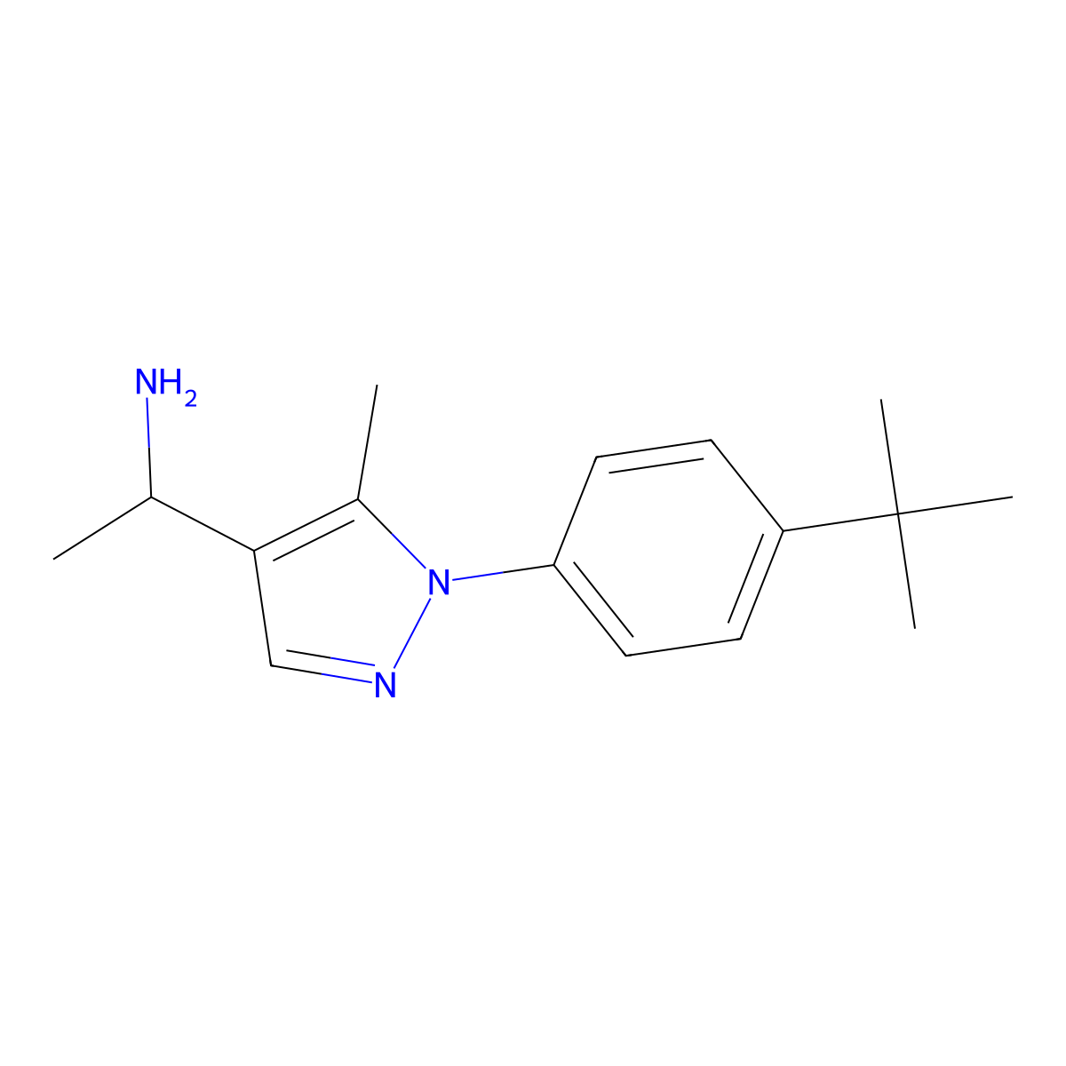 1-[1-(4-tert-butylphenyl)-5-methyl-1H-pyrazol-4-yl]ethan-1-amine molecular structure, CAS 2624140-75-4