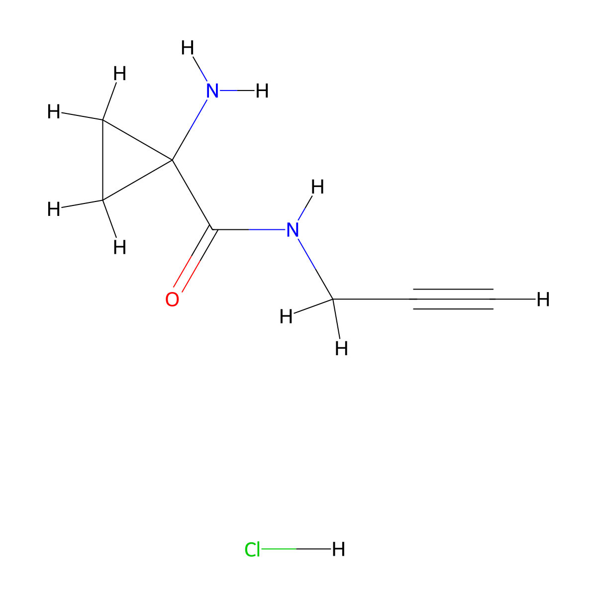 1-amino-N-(prop-2-yn-1-yl)cyclopropane-1-carboxamide hydrochloride molecular structure, CAS 2624140-78-7